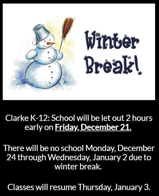 No school until January 3rd.
